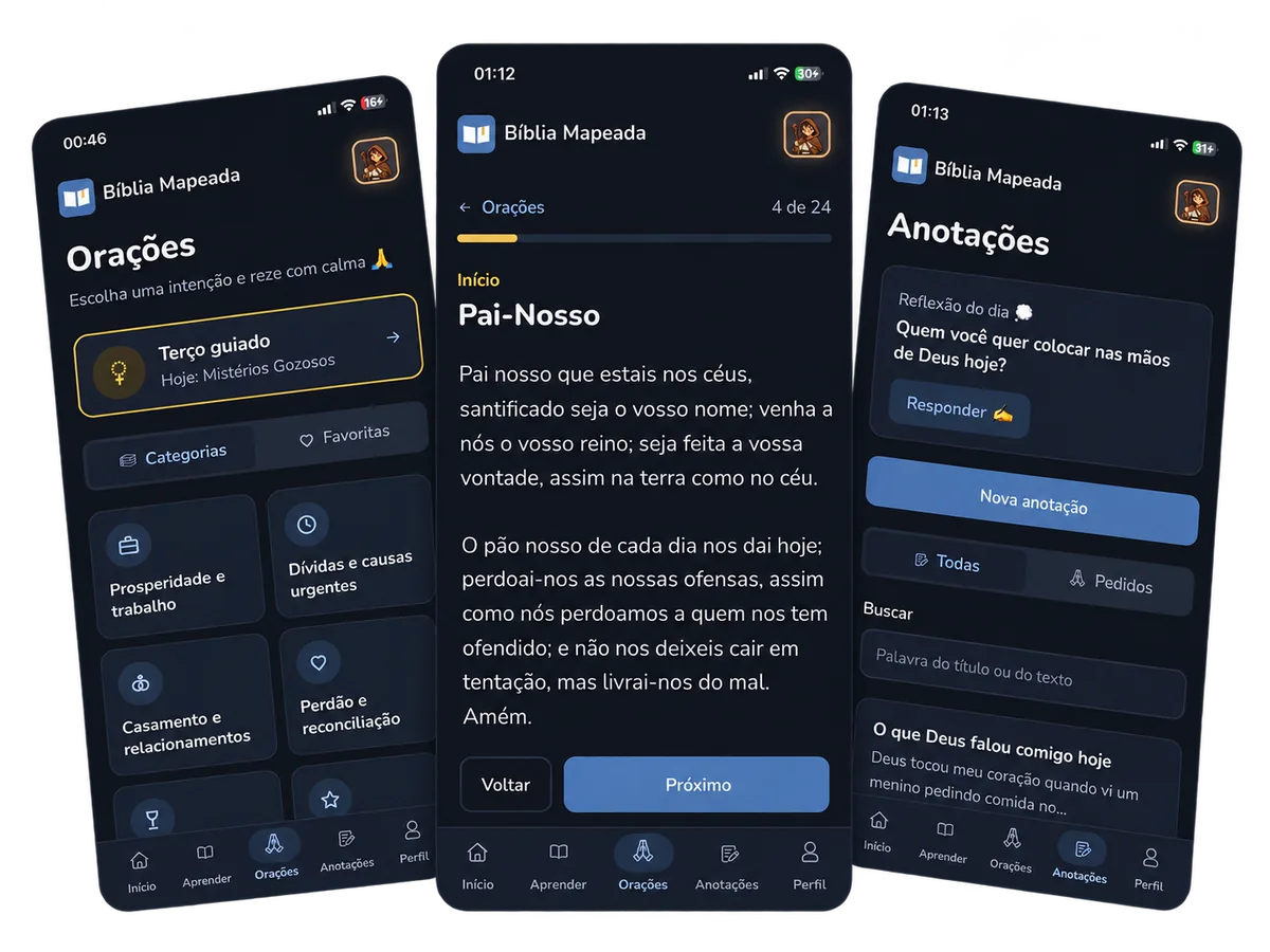 Orações, Pai-Nosso e anotações no App da Bíblia Mapeada
